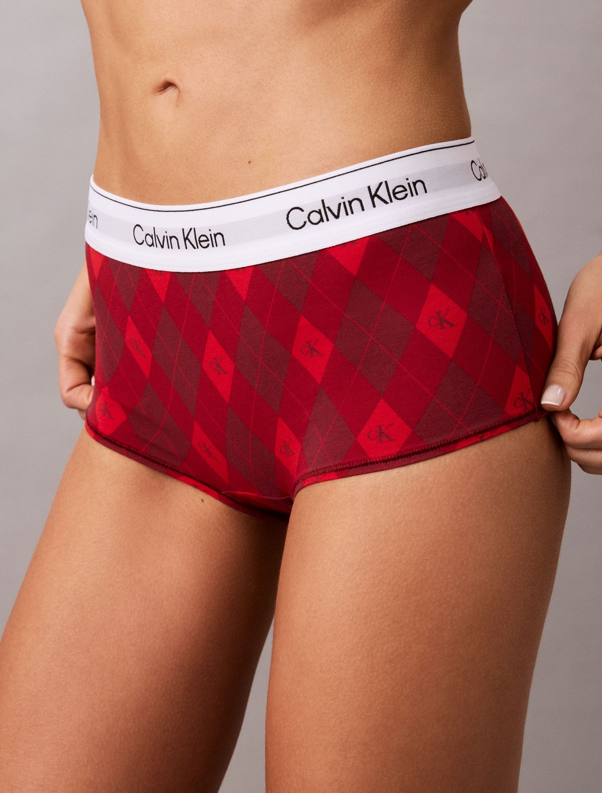 Icon Cotton Modal Boyshort - Argyle Red