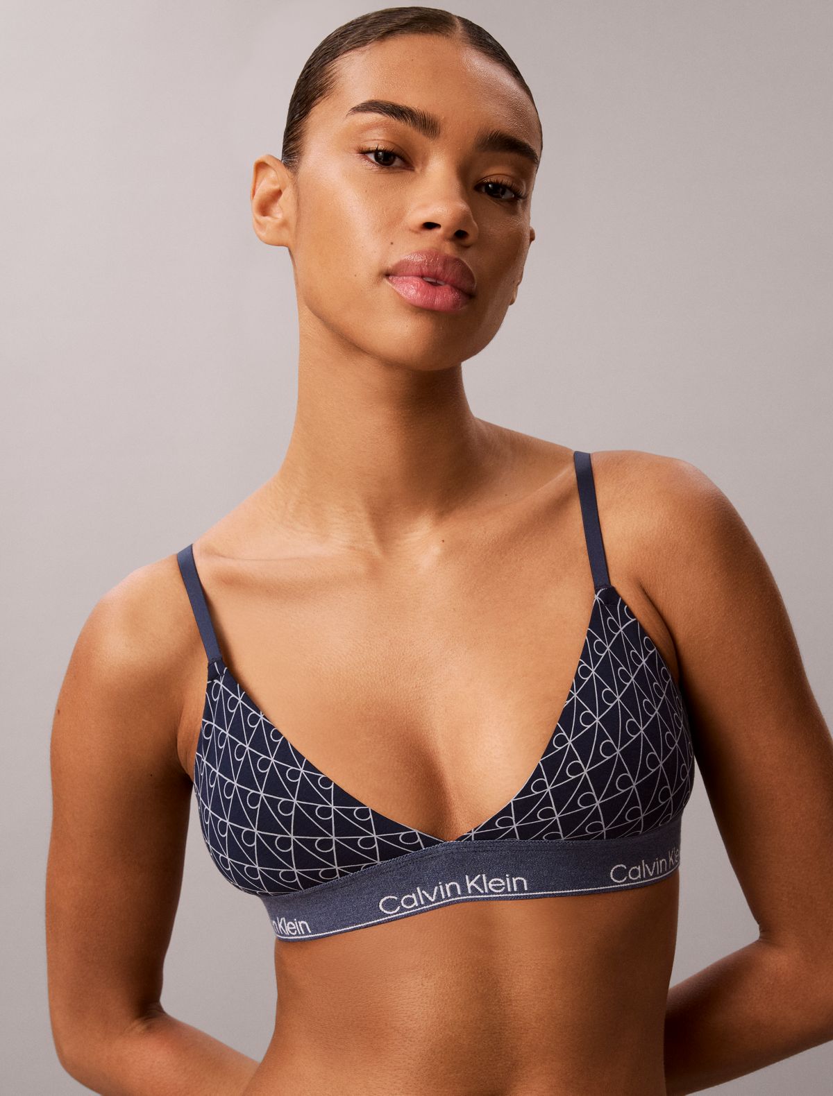 Icon Cotton Modal Lightly Lined Triangle Bralette - Denim Emblem Pageant Blue