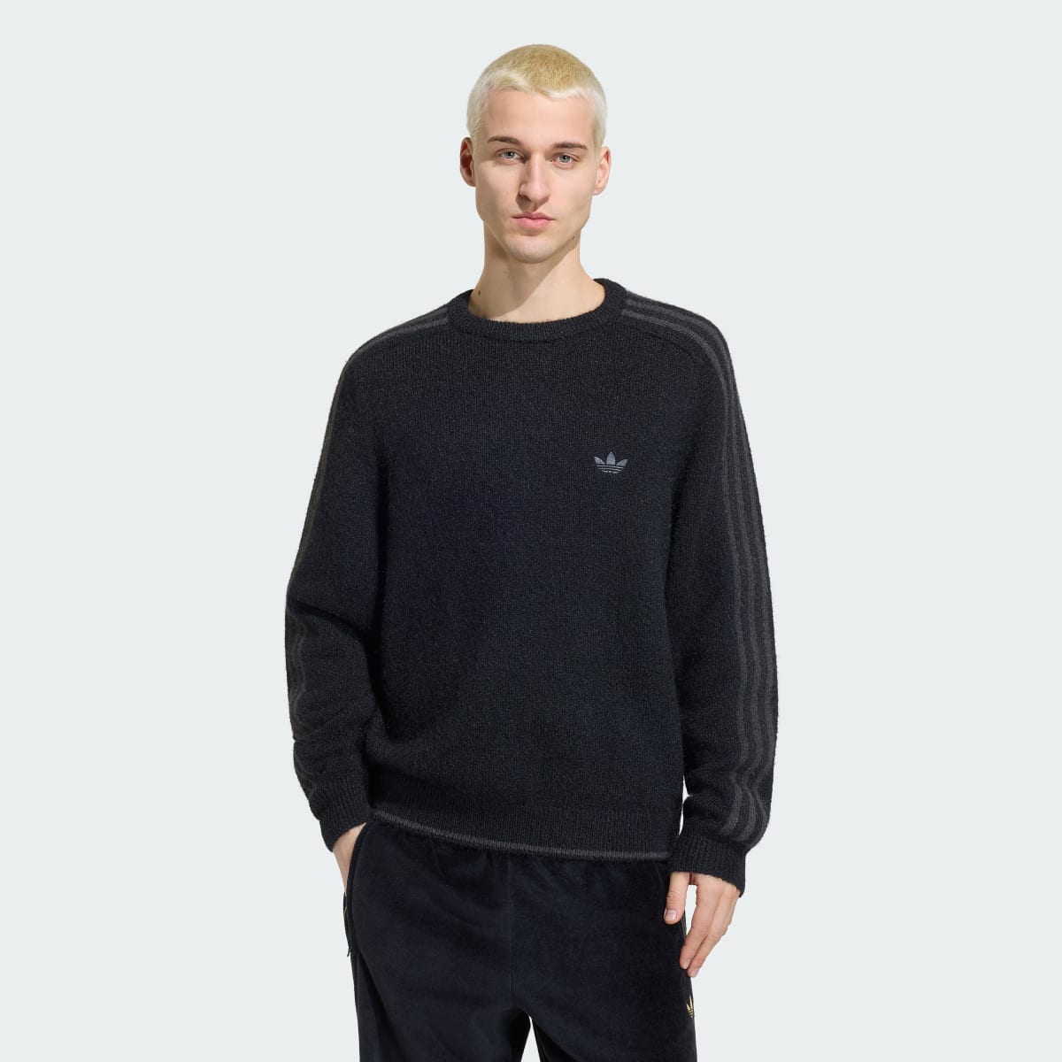 Sweat-shirt ras-du-cou maille pelucheuse 3 bandes – Homme – Black
