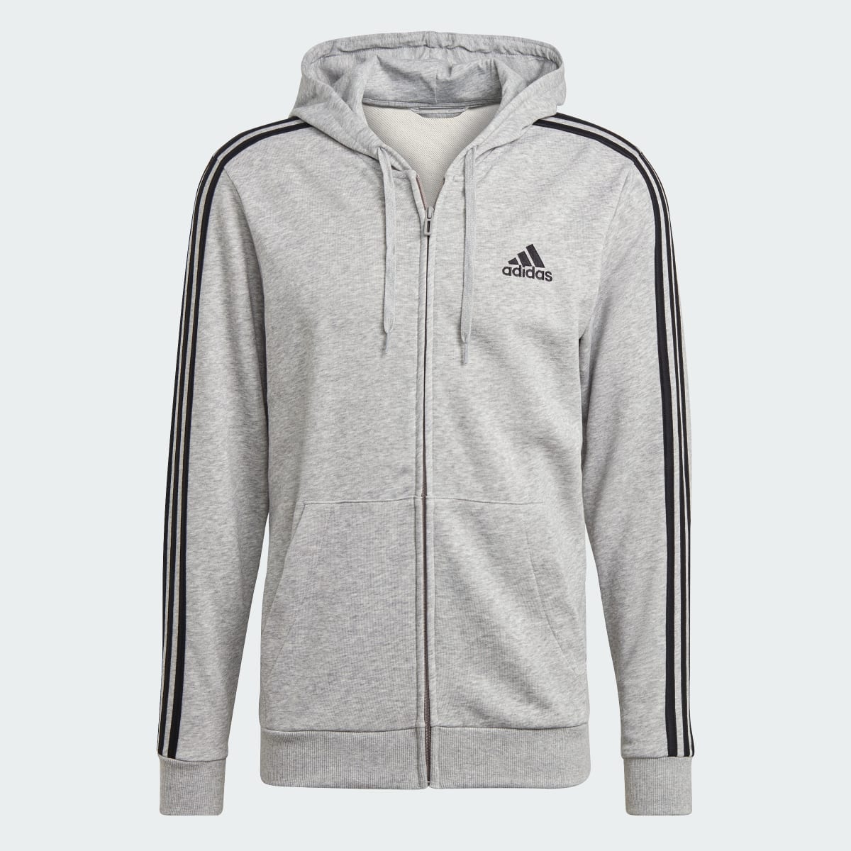 Veste à capuche zippée 3 bandes Essentials – Homme – Medium Grey Heather / Black