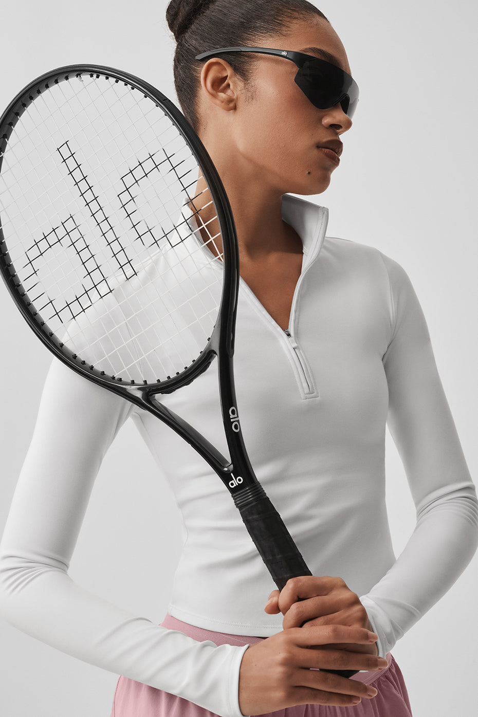 ALO Haut Manches Longues Zippé Softsculpt Precision 1/4 - Blanc