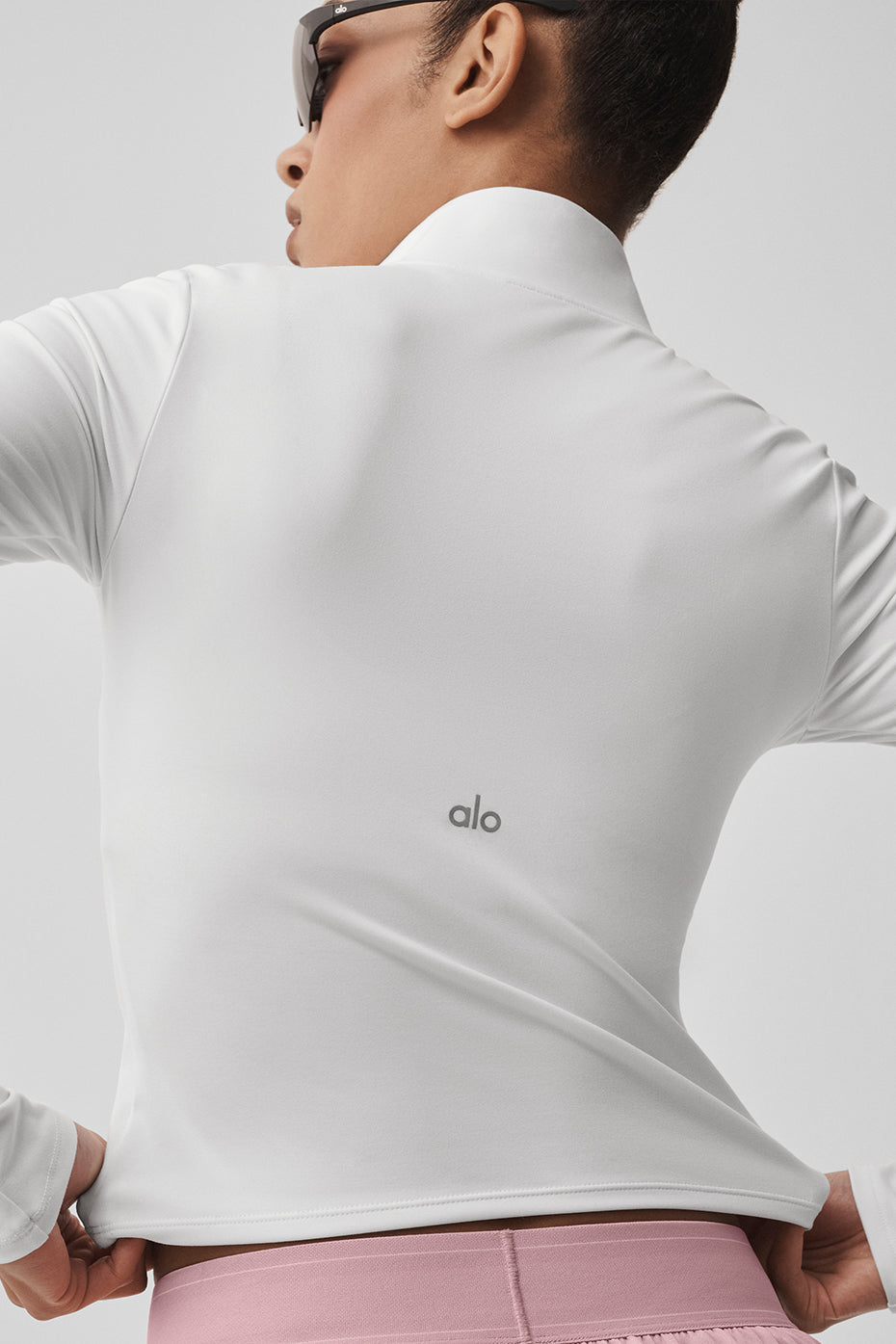 ALO Haut Manches Longues Zippé Softsculpt Precision 1/4 - Blanc