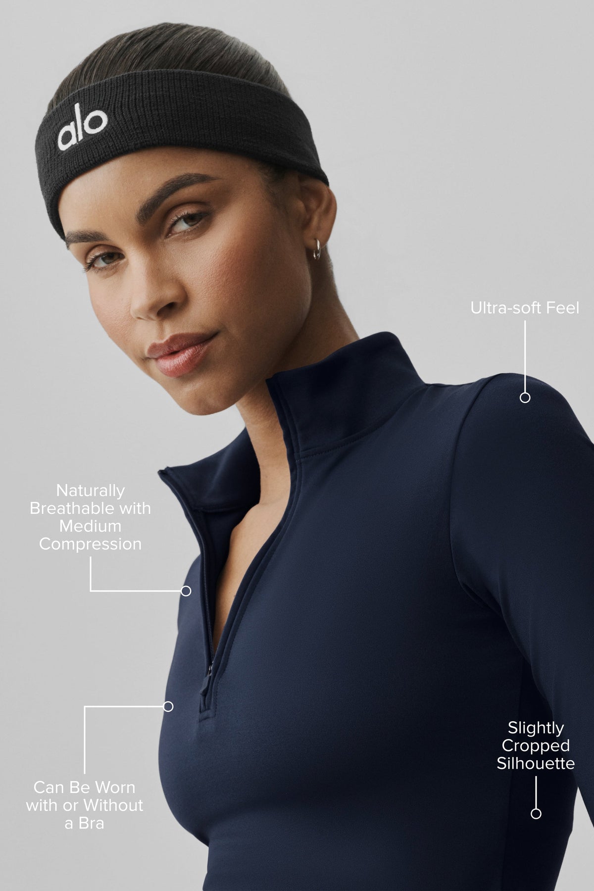 ALO Haut Manches Longues Zippé Softsculpt Precision 1/4 - Navy