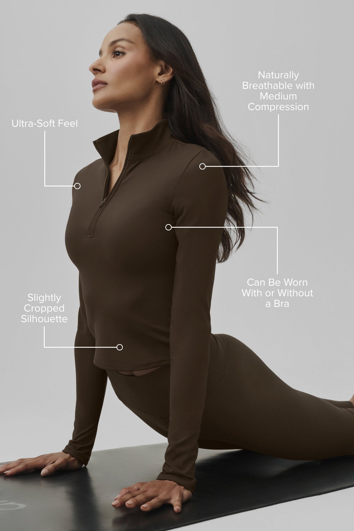 ALO Haut Manches Longues Zippé Softsculpt Precision 1/4 - Espresso