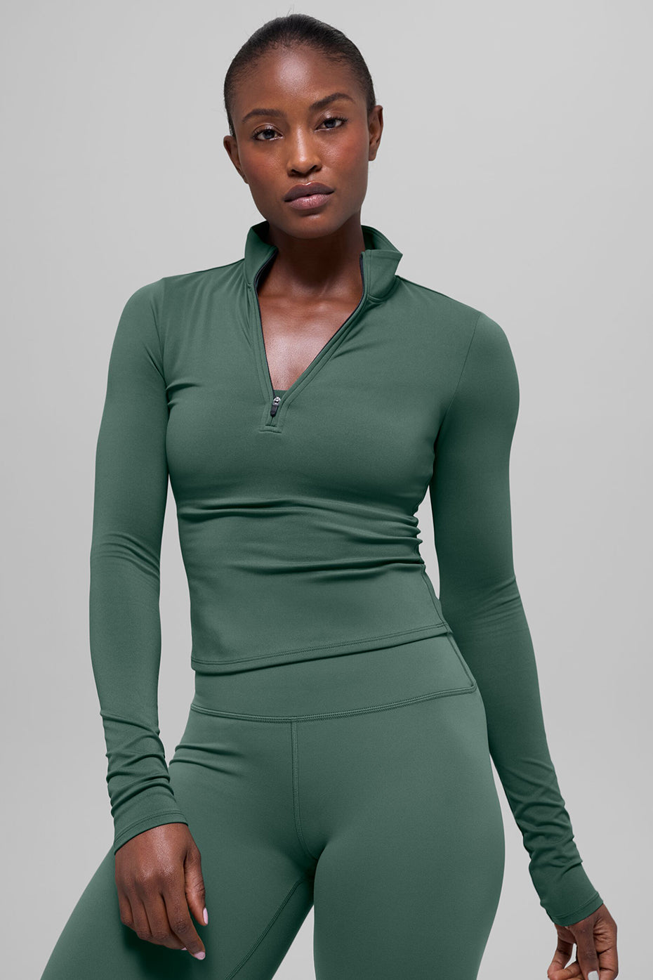 ALO Haut Manches Longues Zippé Softsculpt Precision 1/4 - Clover Green