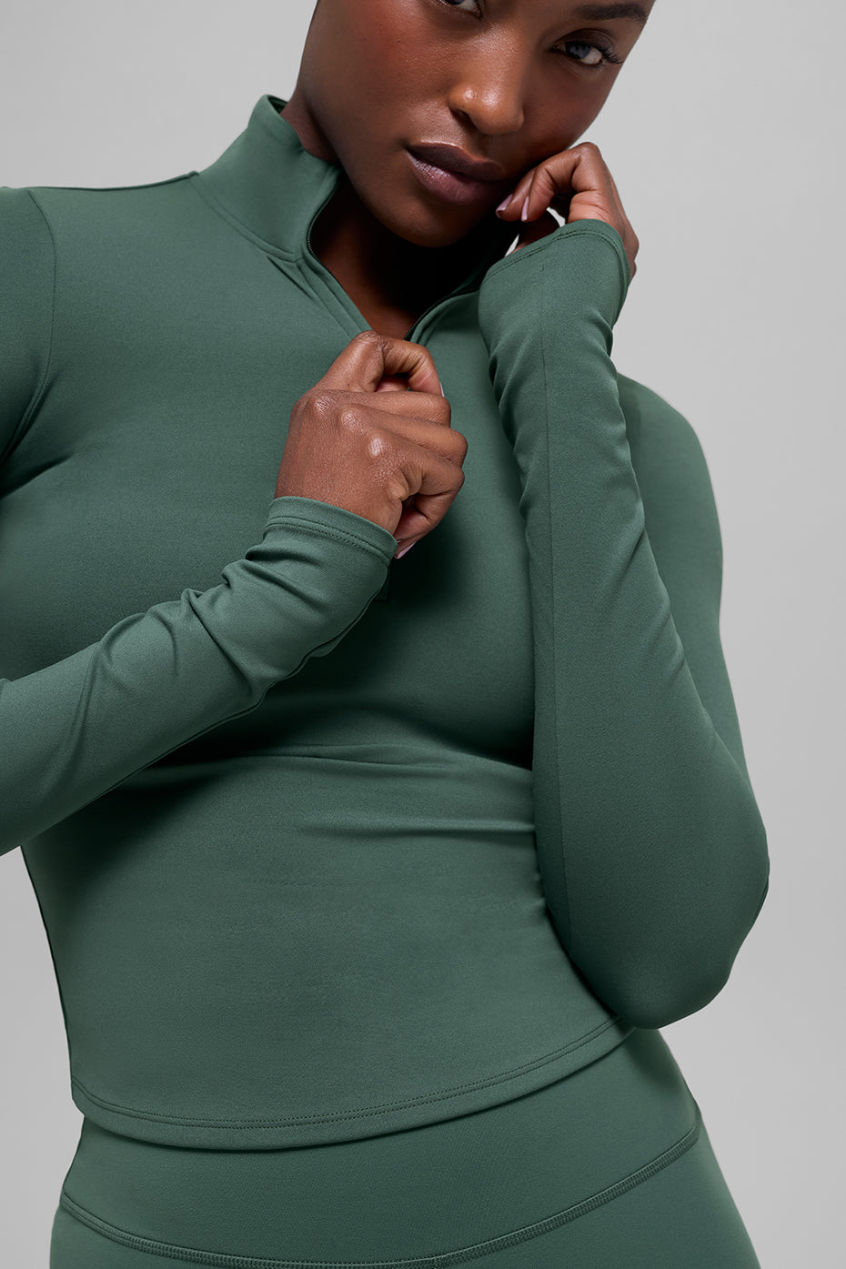ALO Haut Manches Longues Zippé Softsculpt Precision 1/4 - Clover Green