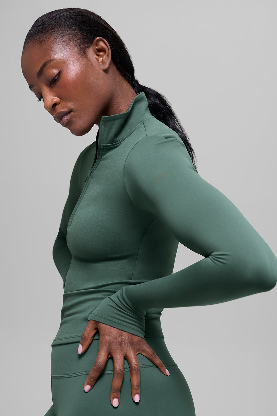 ALO Haut Manches Longues Zippé Softsculpt Precision 1/4 - Clover Green
