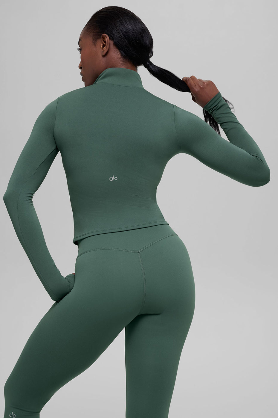 ALO Haut Manches Longues Zippé Softsculpt Precision 1/4 - Clover Green