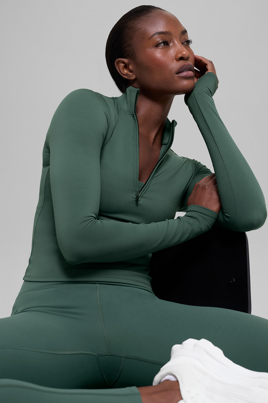 ALO Haut Manches Longues Zippé Softsculpt Precision 1/4 - Clover Green