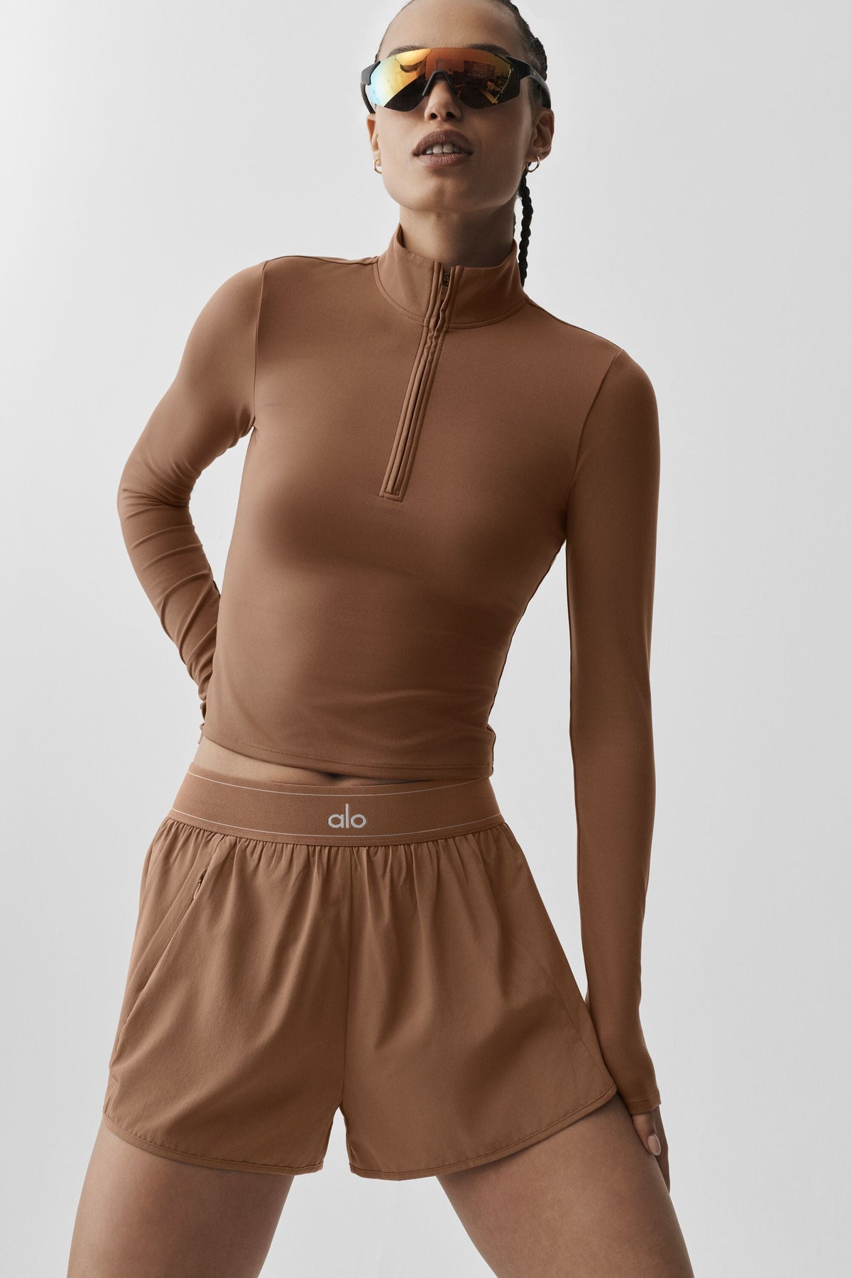 ALO Haut Manches Longues Zippé Softsculpt Precision 1/4 - Sun Kissed Brown