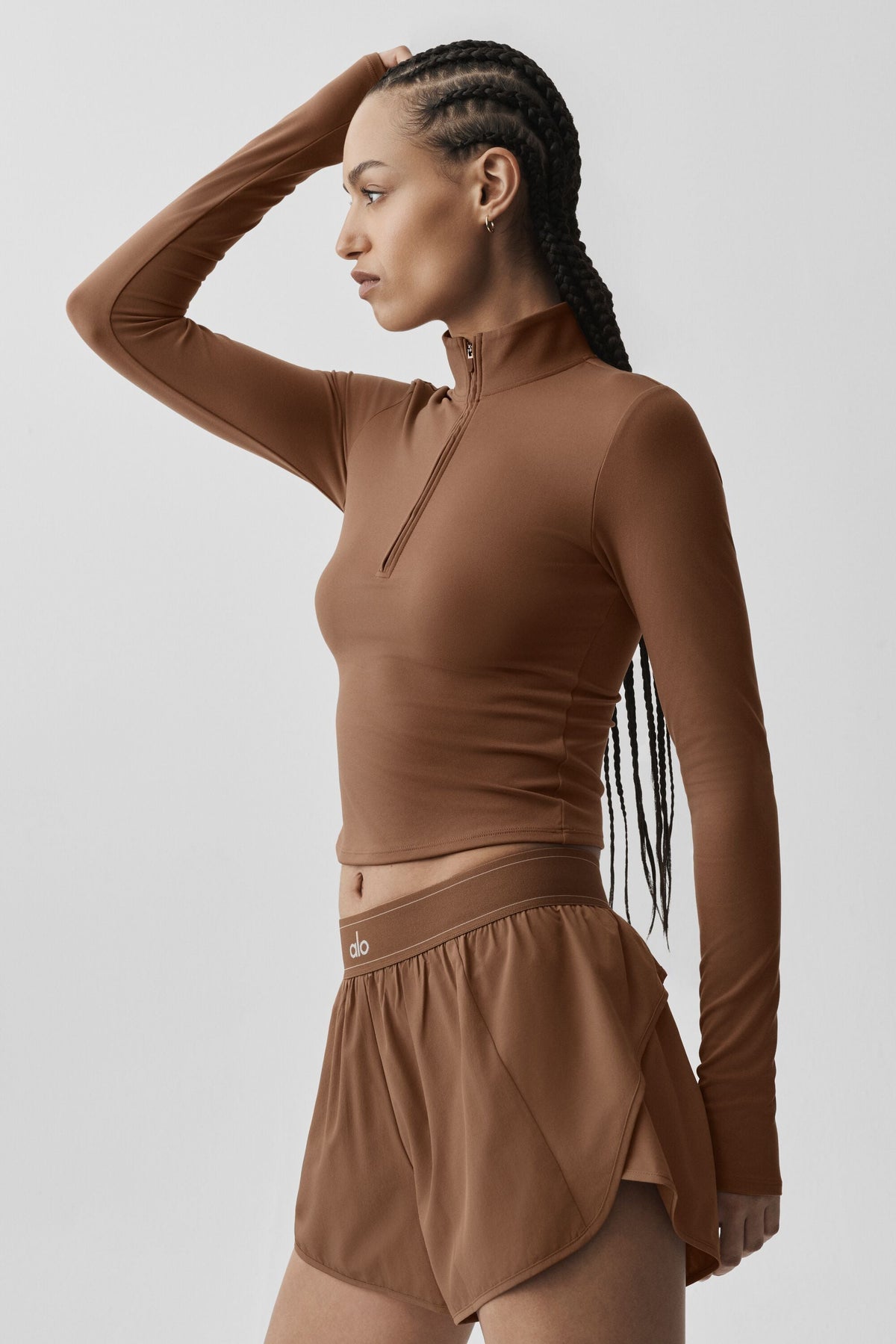 ALO Haut Manches Longues Zippé Softsculpt Precision 1/4 - Sun Kissed Brown