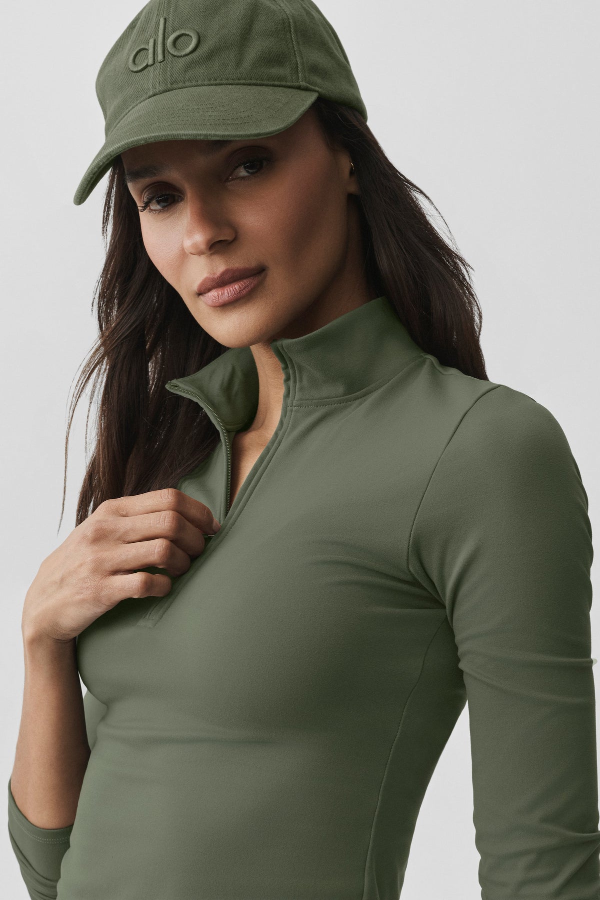 ALO Haut Manches Longues Zippé Softsculpt Precision 1/4 - Bamboo Green