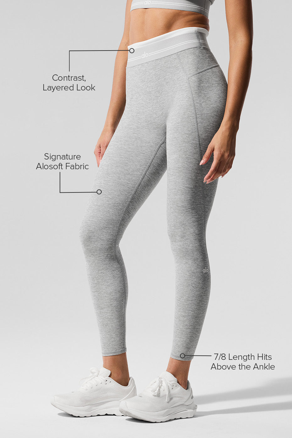 Leggings de talle alto 7/8 Alosoft Better Together - Athletic Heather Grey/Blanco