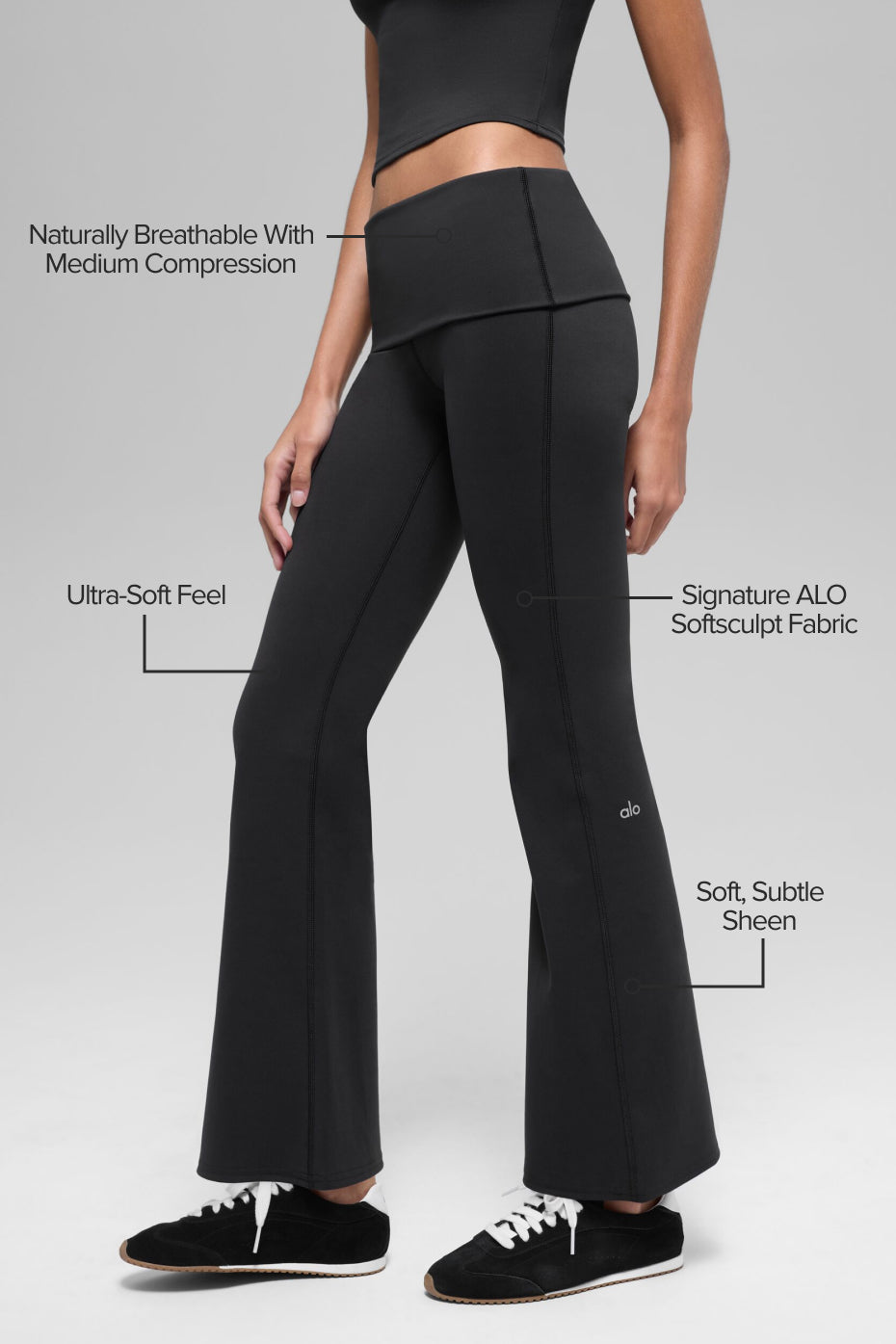 Legging Évasé ALO Softsculpt Foldover (court) - Noir