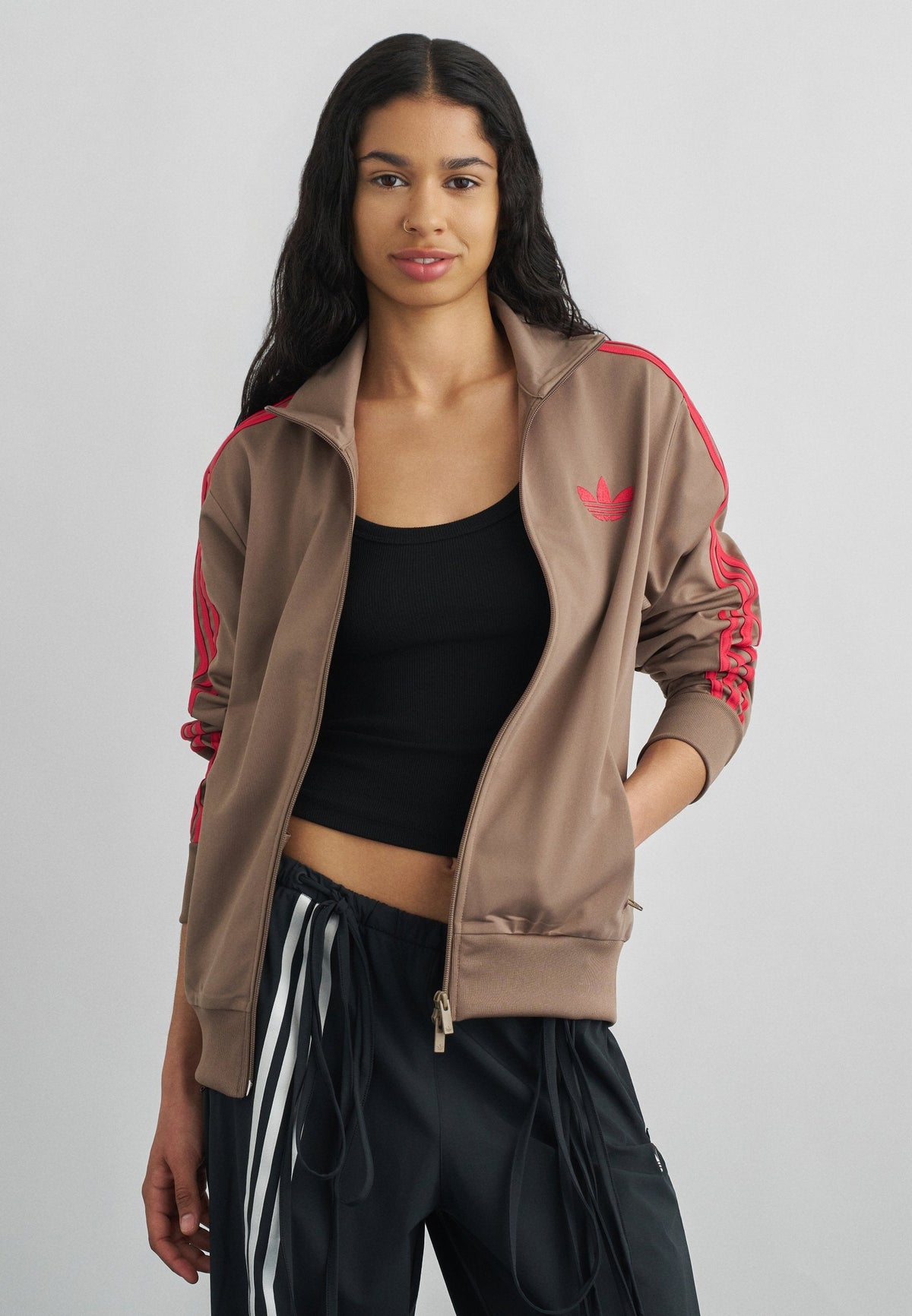 adidas Originals Firebird Track Top Loose – Sweat zippé Femme – khaki six/power pink/beige