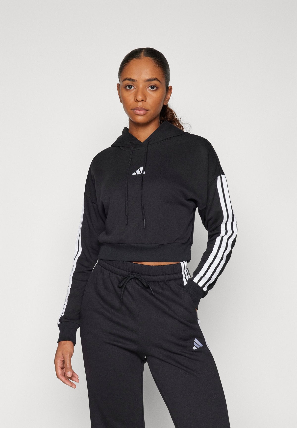 adidas Sportswear Essentials 3 Stripes French Terry Cropped – Sweat à capuche Femme – black/white/noir