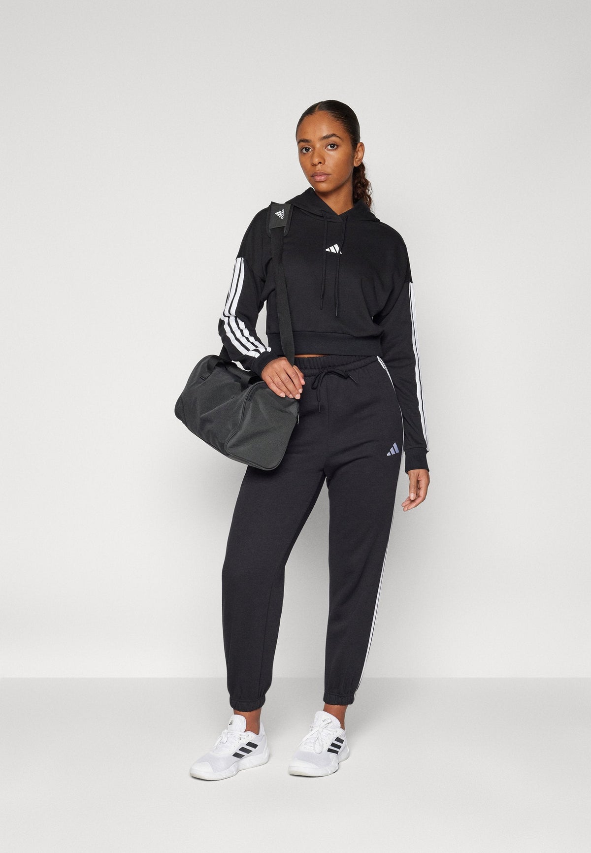 adidas Sportswear Essentials 3 Stripes French Terry Cropped – Sweat à capuche Femme – black/white/noir